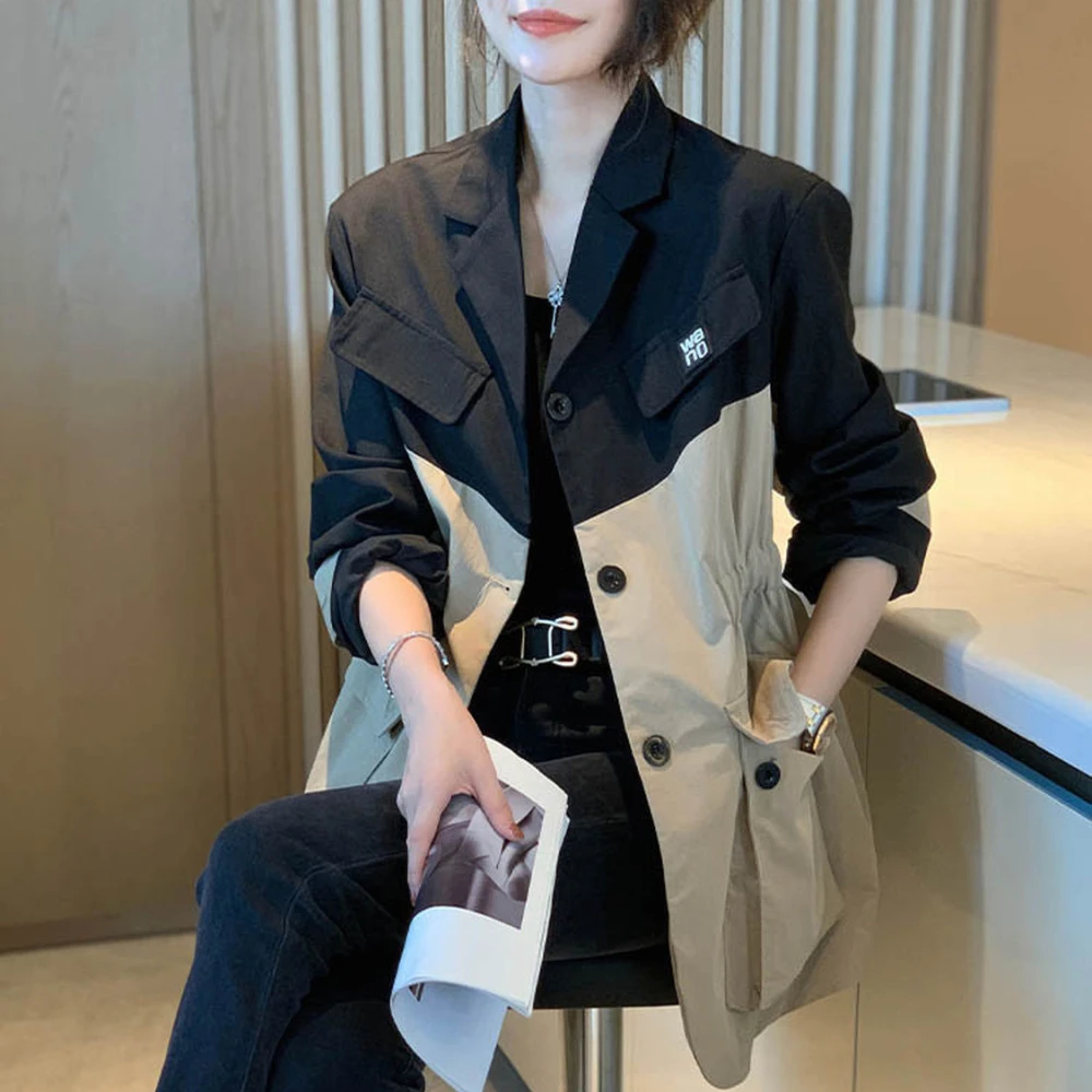 Outerwear Female Coats And Jackets Winter 2024 Women's Blazers Colorblock Clothing Loose Black With Elegant Hot Korean Hot