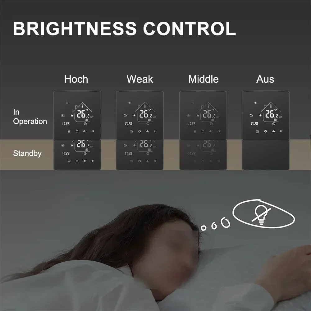 Room Thermostat with Mirror Screen for Electric Floor Heating Programmable 7 Heating Cycles Manual Mode and Safety Features