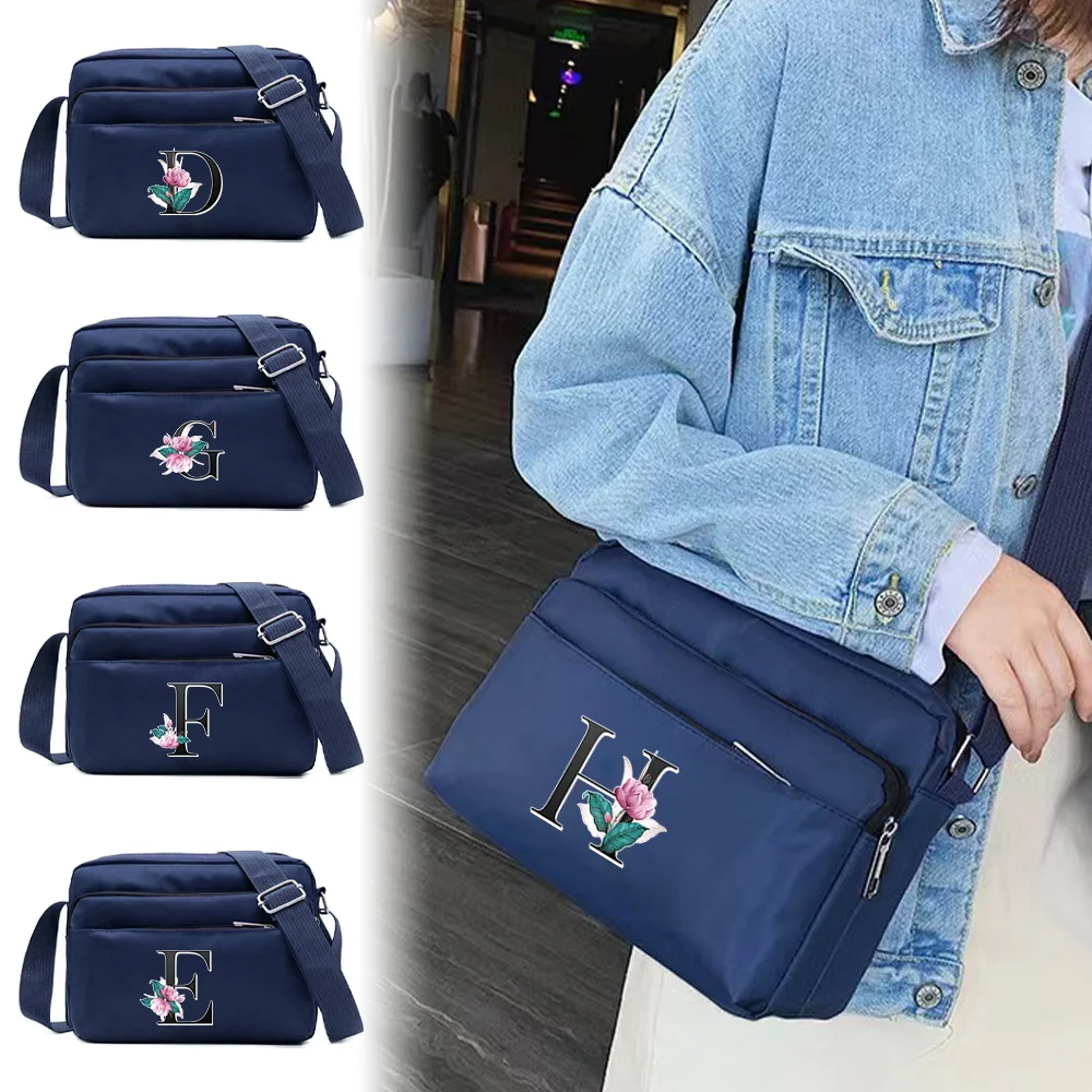 Whitemarble Letter Series Pattern Large Capacity Travel and Commuting Storage Blue Bag Multi-layer One Shoulder Crossbody Bag