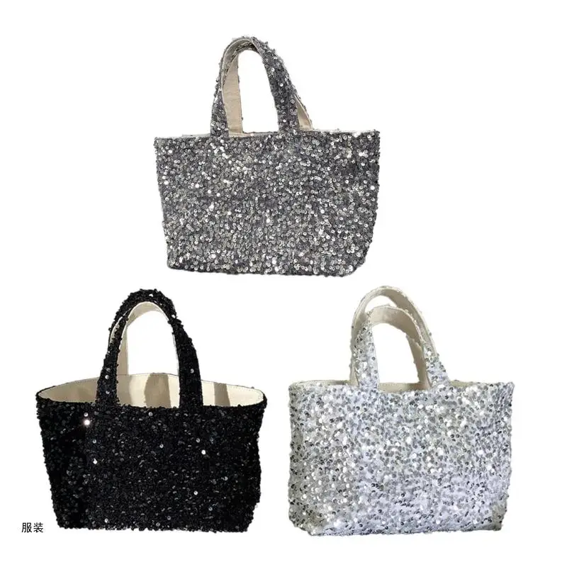 

D0UD Aesthetics Womens Handbag Glittering Sequins Tote Bags Trendy Purse for Clubbing