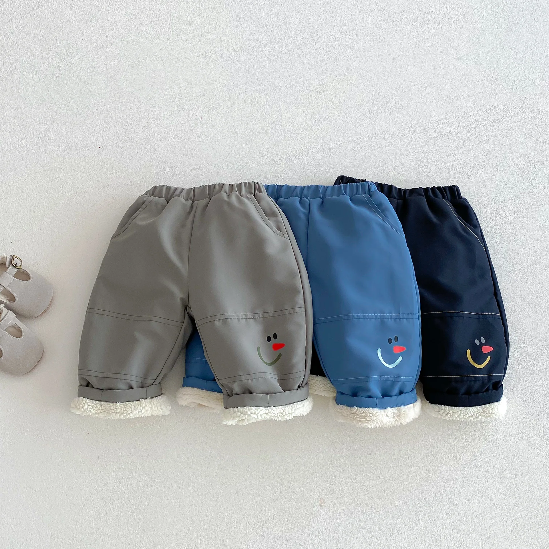 

Boys Winter Fleece Lined Casual Pants Cute Detail Elastic Waist Warm Trousers for Kids 1-5Y Stylish Children's Clothing