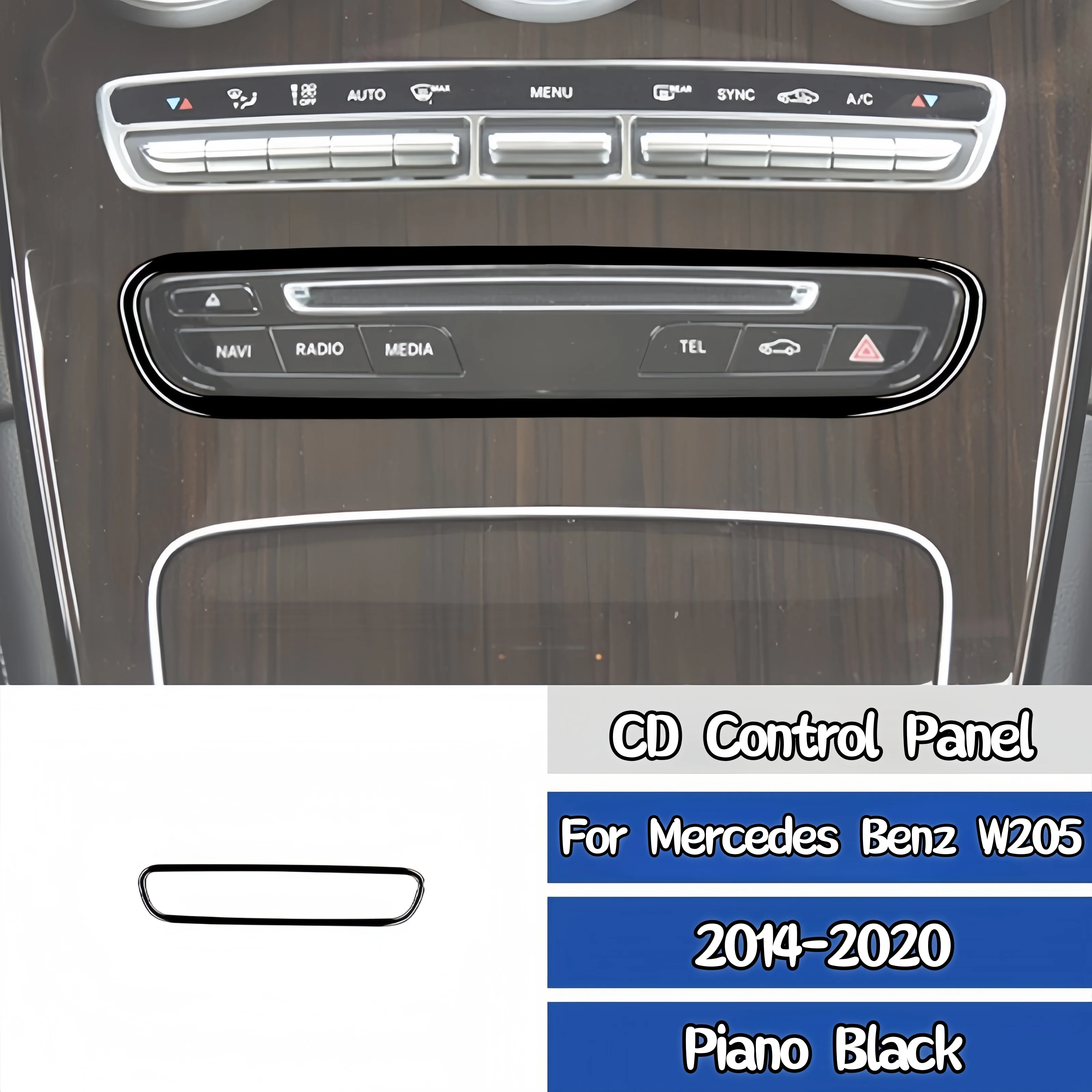 

For Mercedes W205 Benz C Class GLC 14-20 Piano Black Auto CD Control Panel Frame Decorative Cover Trim Sticker Car Accessories