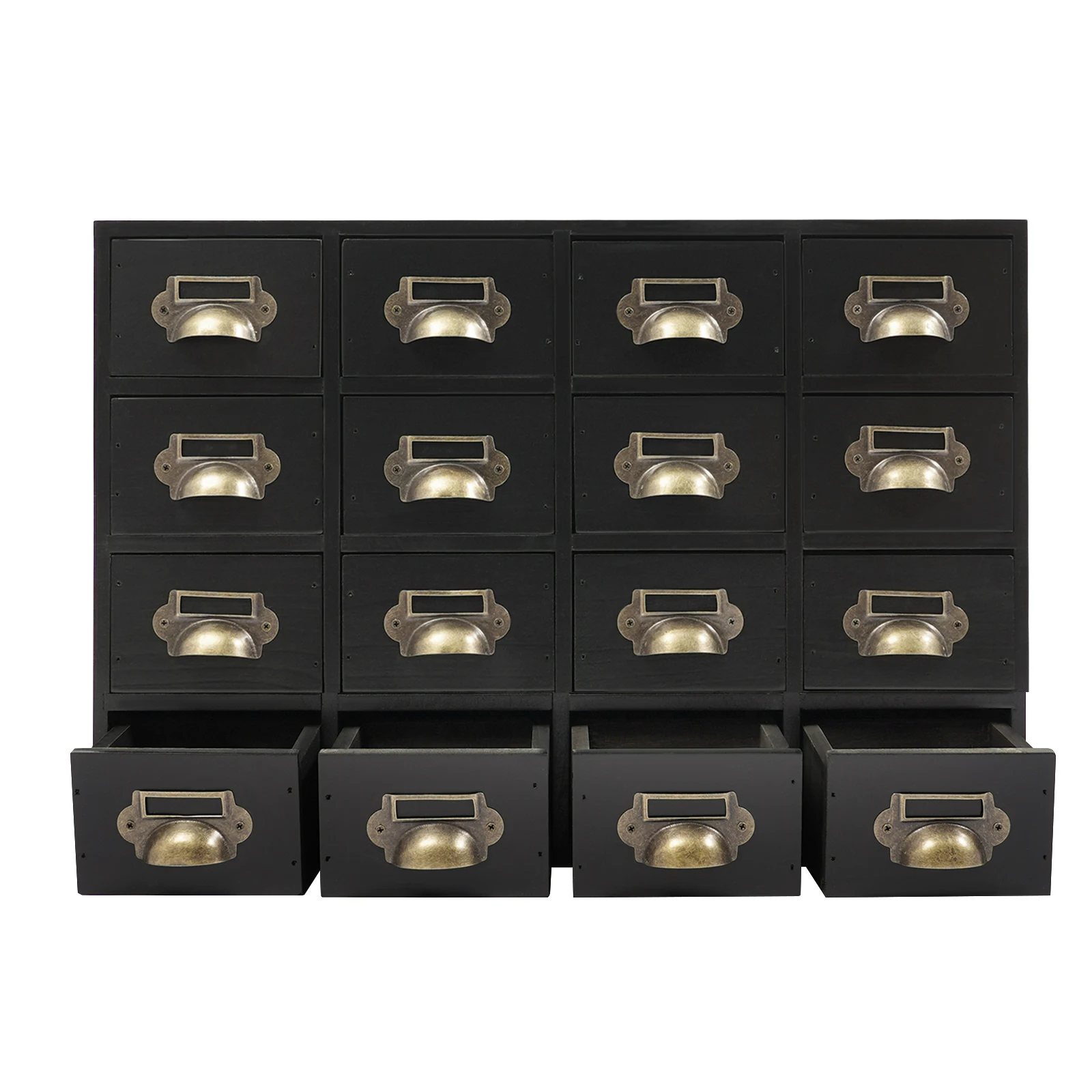 

50*10*35cm Wooden Apothecary Cabinet Card Catalog Cabinet with 16 Drawers Card File Cabinets for Desktop Organizer Black 3.32kg