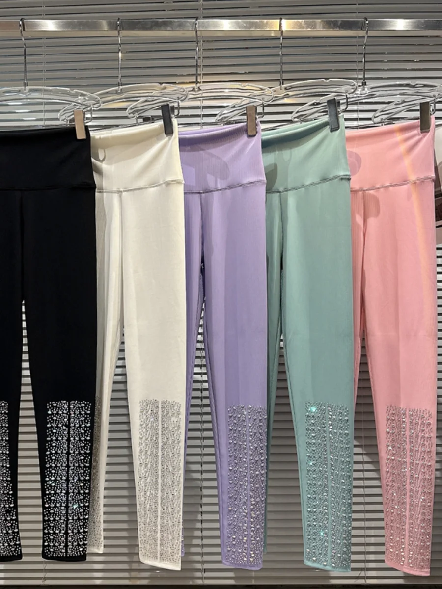 Leggings taille haute avec strass pour femmes, pantalons requin, extensibles, serrés, à la mode, noirs, tendance, printemps été 2023