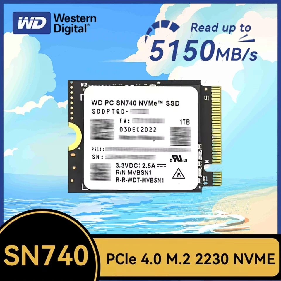 WD SN740 1TB 2TB PCIe 4.0x4 NVMe M.2 2230 Solid State Drive untuk Steam Deck Microsoft Surface ProX & SN5000S 512GB & SN740 256GB