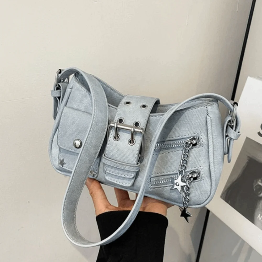 

Модная сумка Y2K, сумка на плечо с заклепками-звездами, сумка-багет в стиле Spicy Girl, ретро-сумка через плечо для шопинга