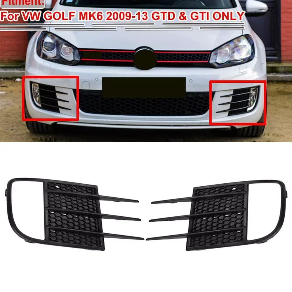 Front Bumper Grille Shrouds Honeycomb ABS 2x Front Bumper Fog Light Grille Cover Trim For VW Golf GTI GTD MK6 2009-2013