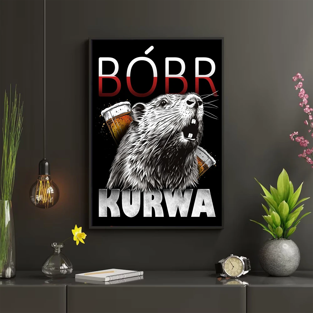 Spirit Animal Bober Kurwa Painting Artwork Poster Canvas Prints Bober Kurwa Portrait Wall Decor Bober Kurwa Beers Bar Decoration