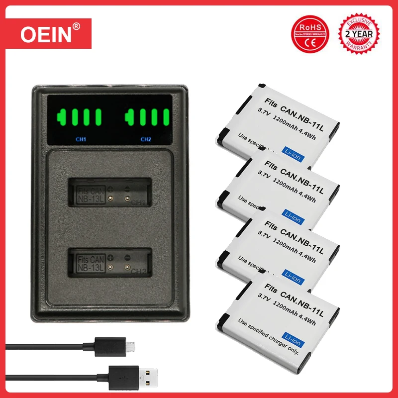 

4Pcs NB-11L NB 11LH Battery + LED Charger for Canon PowerShot A2300is A2500 A2600 A3400is A3500is A4000is ELPH 110 HS, 130 HS