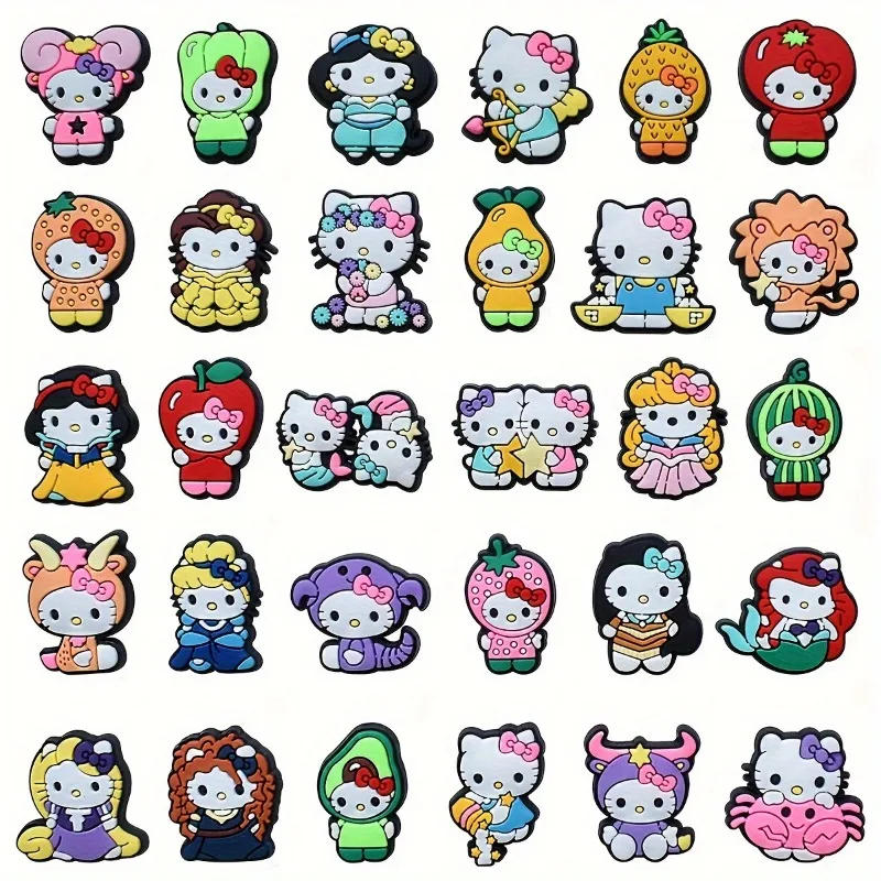 

30pcs Hello Kitty Series Shoe Charms for Clogs Bubble Slides Sandals PVC Shoe Decorations Buckle Accessories for Kid Women