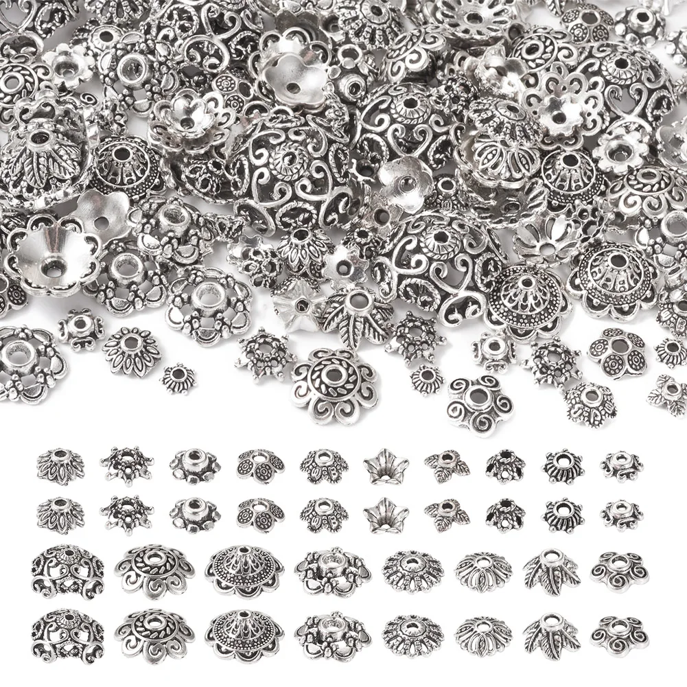 180Pcs Tibetan Antique Silver Color Flower Bead End Caps Loose Spacer Bead For DIY Necklace Bracelets Jewelry Making Needlework