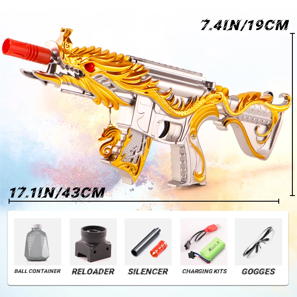 ​ ​ Bola de gel de água Golden Dragon Blaster ​ ​   - Pistola de bola de respingos de design artístico para tiro ao ar livre e cosplay (bolinhas excluídas)