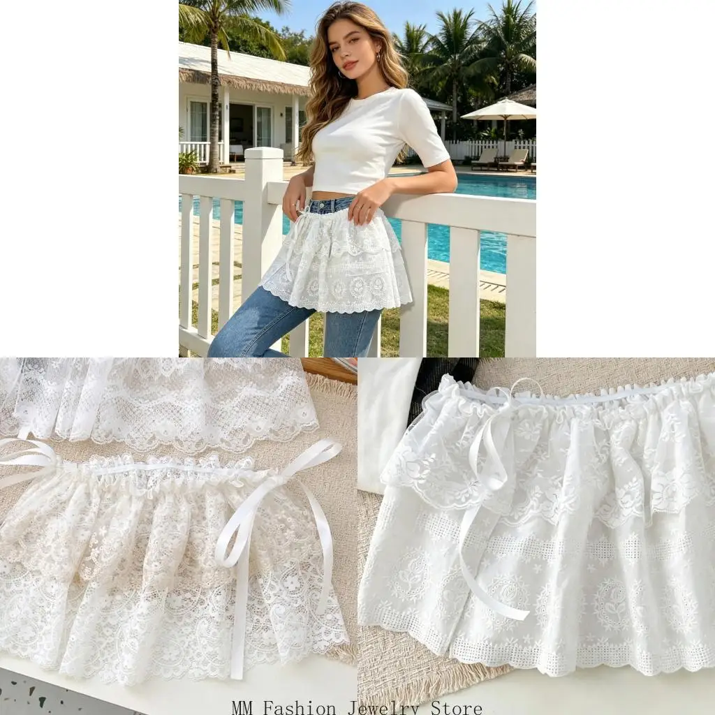 Jupe élégante à ourlets en dentelle, tissu Polyester, jupe superposée, essentielle pour femmes, tenue décontractée fête,
