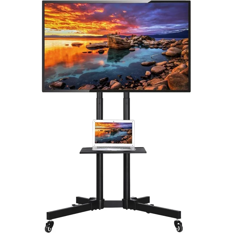 

Mobile TV Stand with Wheels for 32-75 Inch LCD LED Screens TVs, Height-Adjustable Rolling TV Cart Hold up to 110 lbs