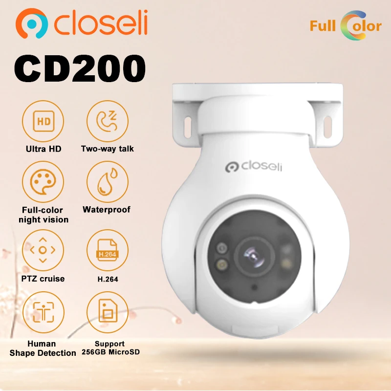 

Closeli CD200 8MP Camera Ultra HD Full-color Night Vision PTZ Cruise Human Shape Detection Two-Way Talk 256GB MicroSD Waterpoof