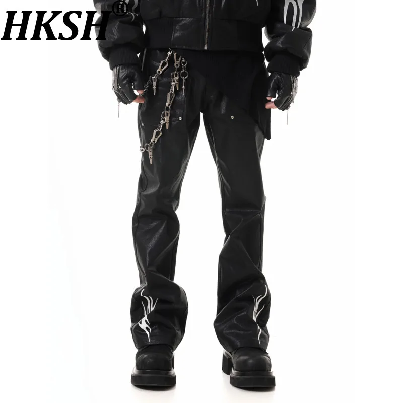 HKSH Spring Autumn New Men Dark Style Embroidery Rivet Straight Wax Pants Tide Fashion Versatile Slim Fit Ins Streetwear HK18119