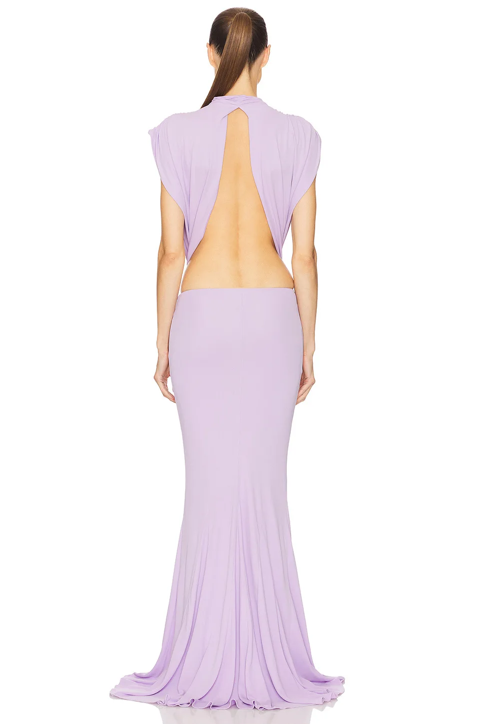 Sexy elegantes rückenfreies Maxikleid mit Schleife und Schnürung für Damen, ärmellos, mit Aussparungen, für Partys und Abendveranstaltungen, langes Kleid in Lila. – Detail 25