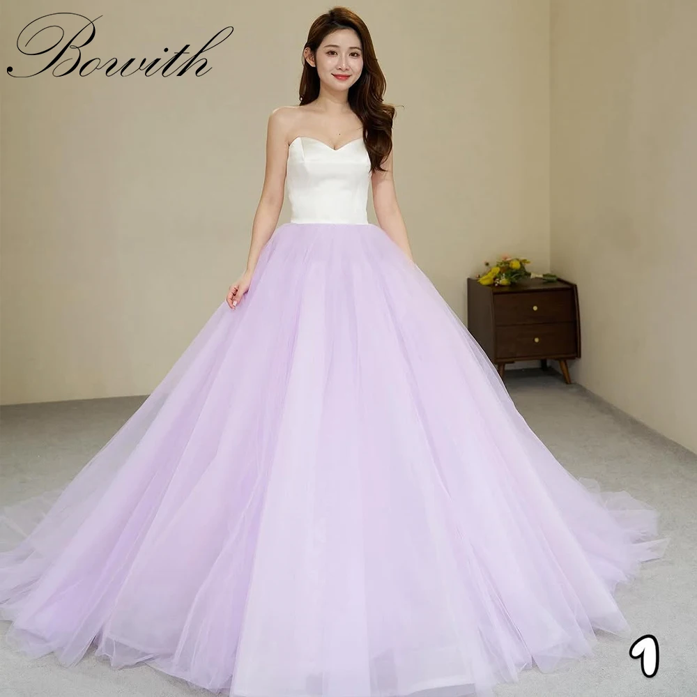 

Bowith Lavender Korean Wedding Dresses Photo Shoot Strapless Soft Tulle Wedding Dress Floor-Length Long Corset Bride Gown