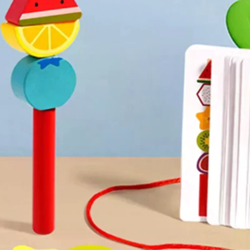 Montessori brinquedos de madeira cor forma correspondência quebra-cabeça jogo colorido frisado cor cognição cedo brinquedos educativos presente para crianças
