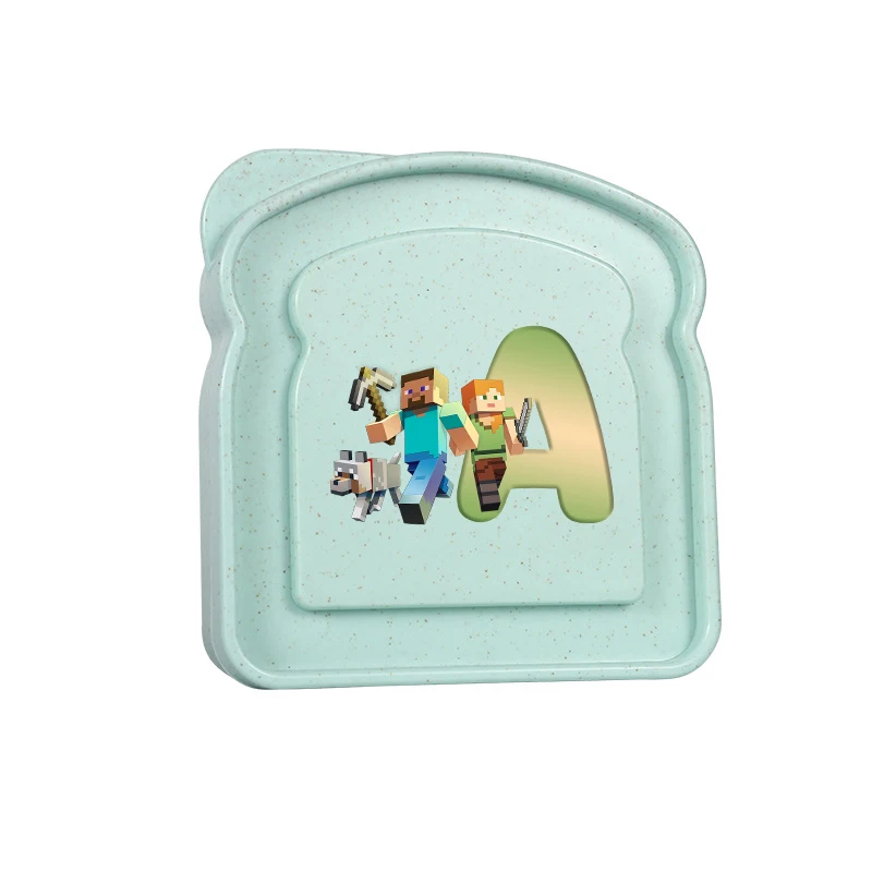

Game Theme Letters Printed Sandwich Container Toast Shaped Portable Minecrafted Lunch Box Fashion Bento Box Lid Lunch Case Gift