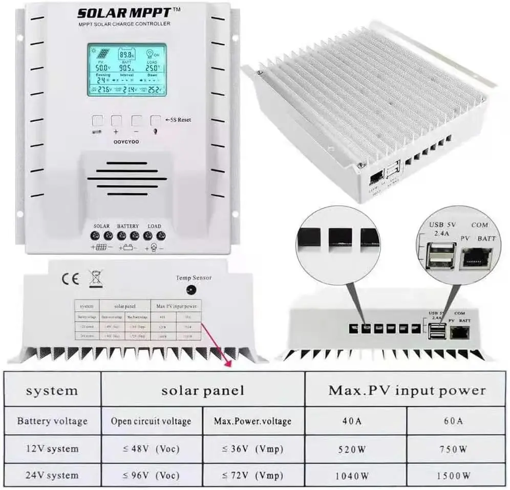 Mppt Charge Controller 60 Amp, 12V 24V Auto 60A Solar Panel Charge Regulator, Max 100V Input With Lcd Display For Lead-Acid