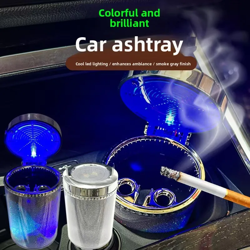 

Car Ashtray With LED Light Airtight Lid Vehicle Cup Holder Air Vent Ashtray Portable Hanging Mini Trash Can Interior Accessories