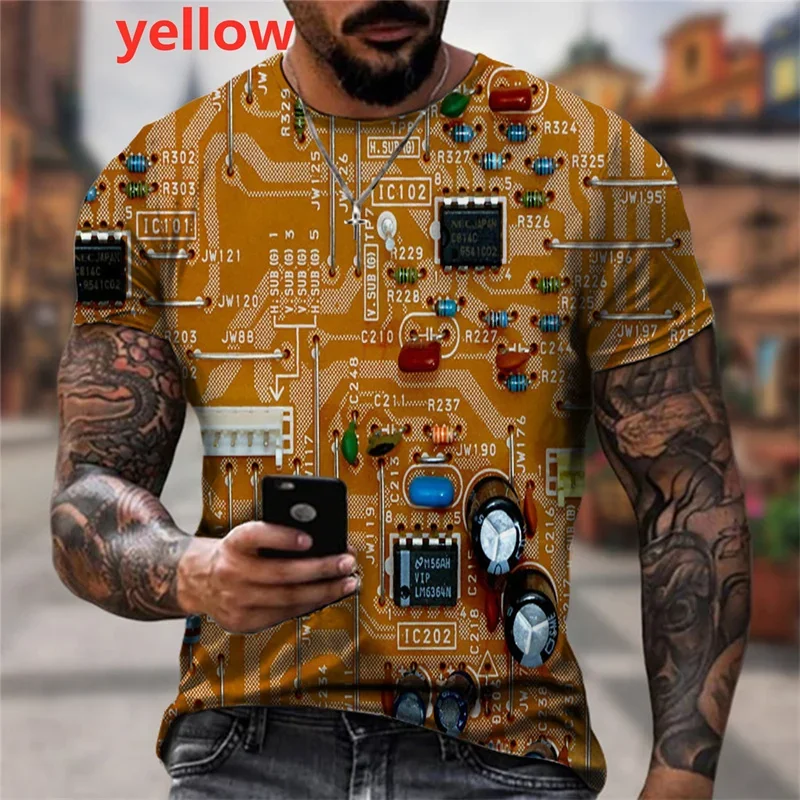 Funny CPU Processor Circuit Diagram T Shirts Men Clothing Cool Designs 3D Electronic Chip Motherboard Mainboard Printing T-shirt
