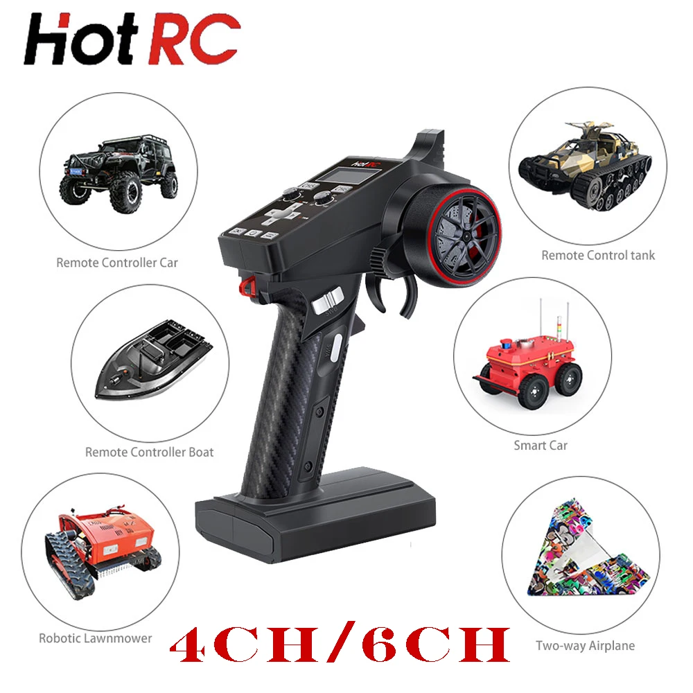 

HOTRC 6CH 4CH 2.4GHz Remote Control Digital Radio Transmitter with Receiver for 1/8 1/10 RC Car Boat Tank Crawler TRX4 SCX10