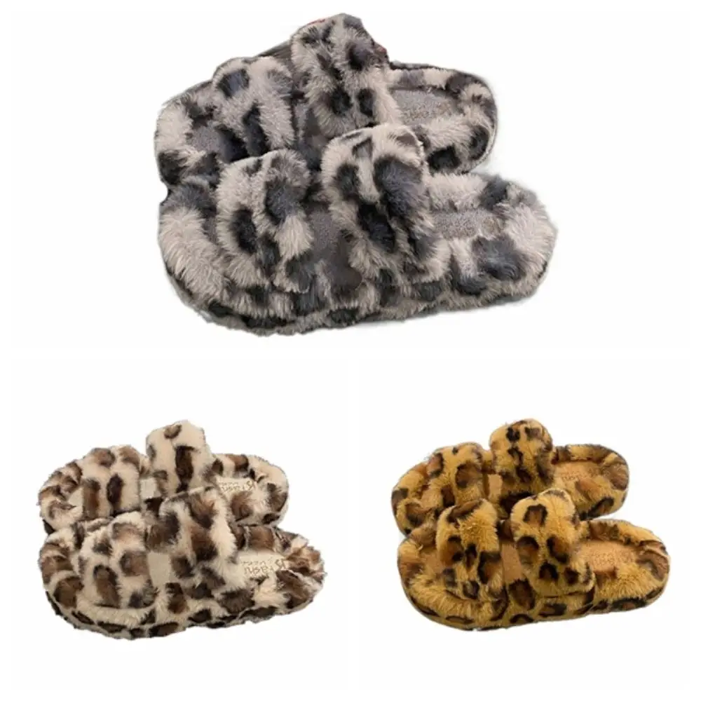 موضة سميكة وحيد ليوبارد طباعة نعال قماش بولي كلوريد الفينيل رقيق دافئ نِعال من الفراء عدم الانزلاق داخلي في الهواء الطلق Y2k ليوبارد النعال المنزل #6