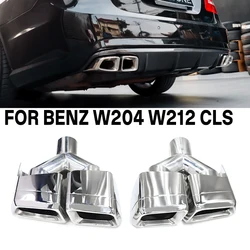 For Mercedes-Benz C Class W204 E Class W212 CLS Exhaust Pipe Upgrade C63 E63 Look Square Quad Muffler Tailpipe Nozzle