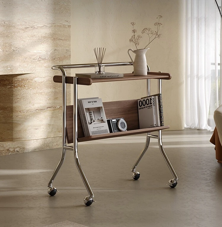 

Designer stainless steel modern simple movable trolley light luxury storage small apartment small side few