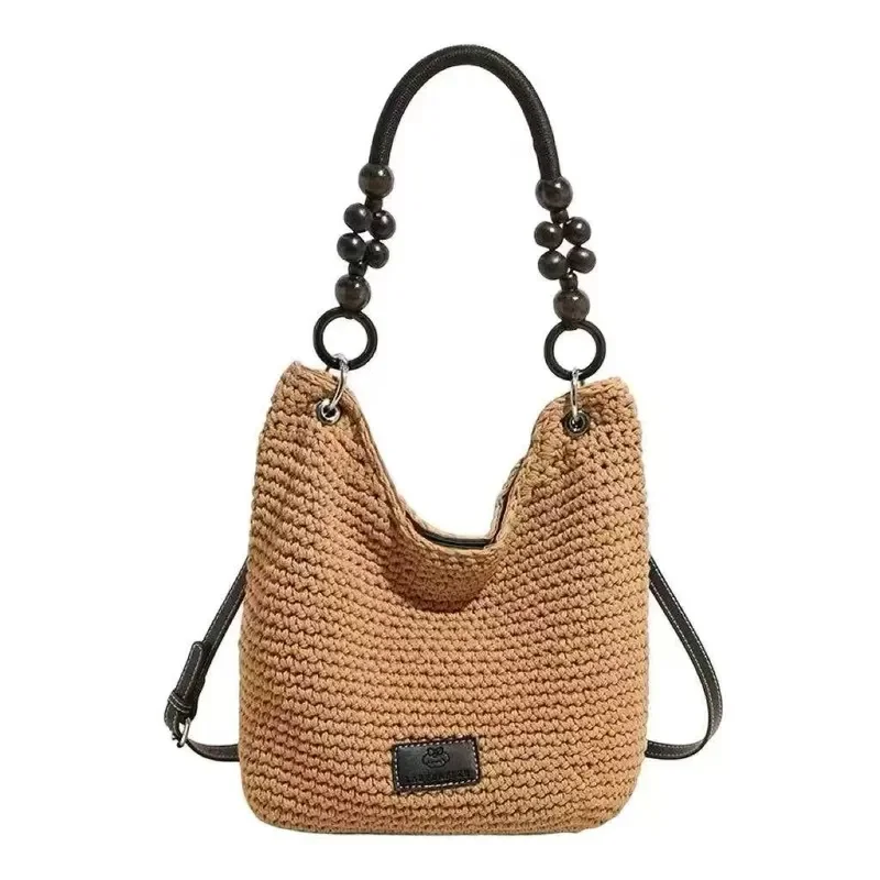 2025 New Summer Woven Shoulder Tote Bag for Women Casual Large Capacity Portable Beach Messenger Bag Fashionable Handbag - view 5