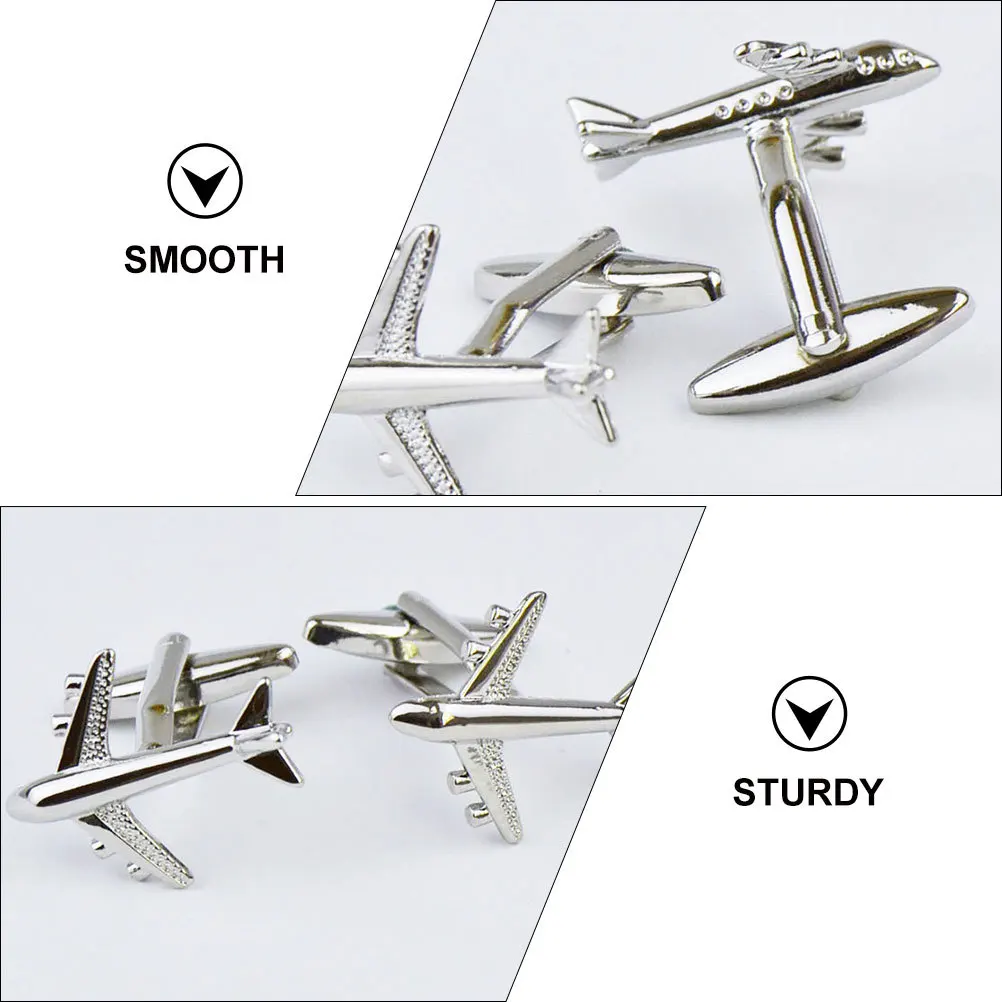 

1Pair Copper Men Cufflinks Airplane Shape Durable Classic Simple Design Perfect for Business Meeting Wedding Studs