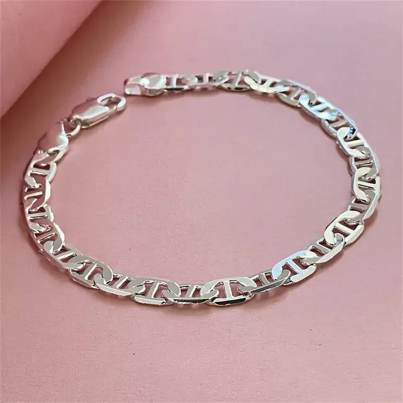 New arrive 925 Sterling Silver custom 6mm Side Shaped Bracelet For Men Women original Jewelry wedding party Gift 20cm 8inch