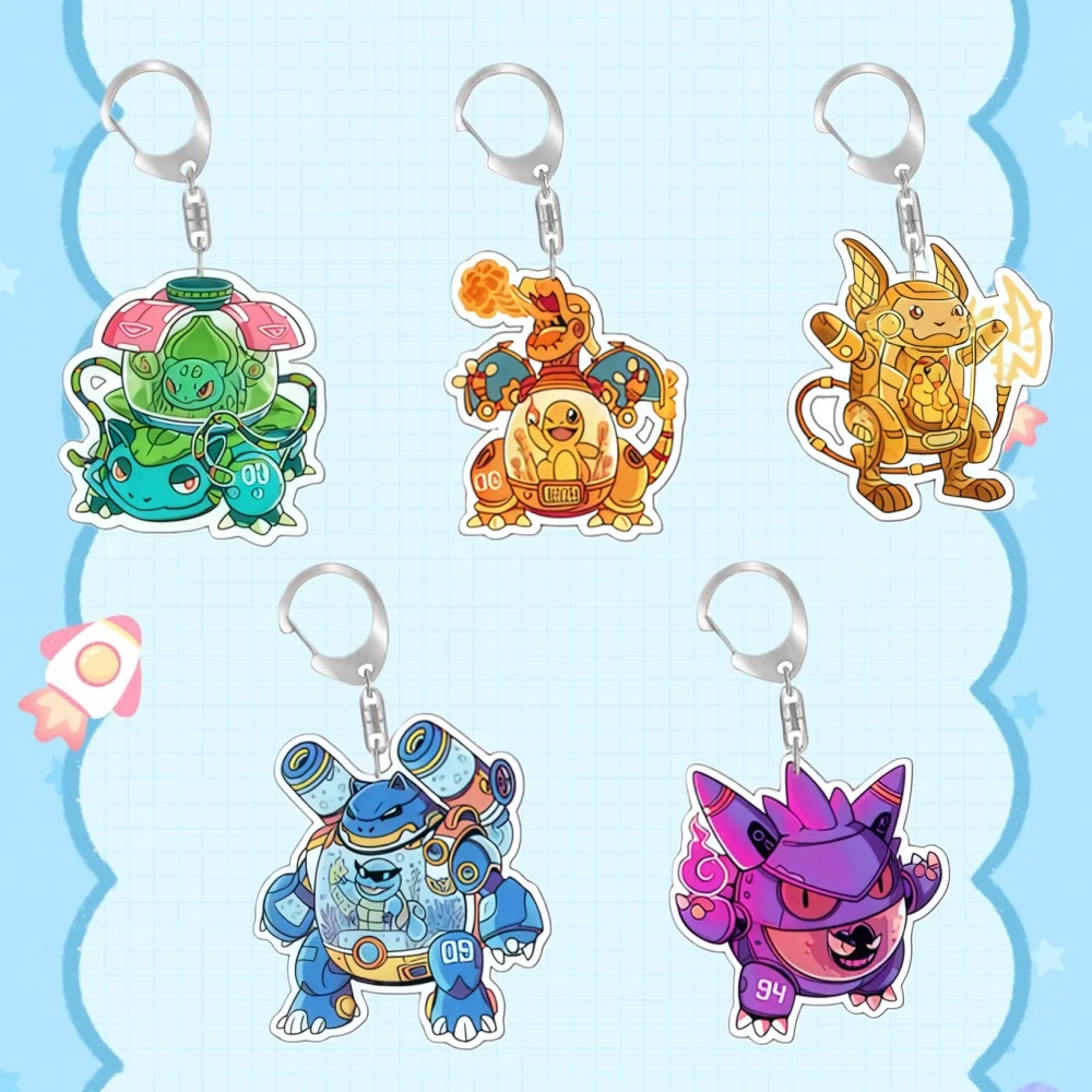 

For Pokemon Charmander Squirtle Bulbasaur Gengar Self Made Acrylic Keychain Pendant Anime Classics Game Collection Toy Gift