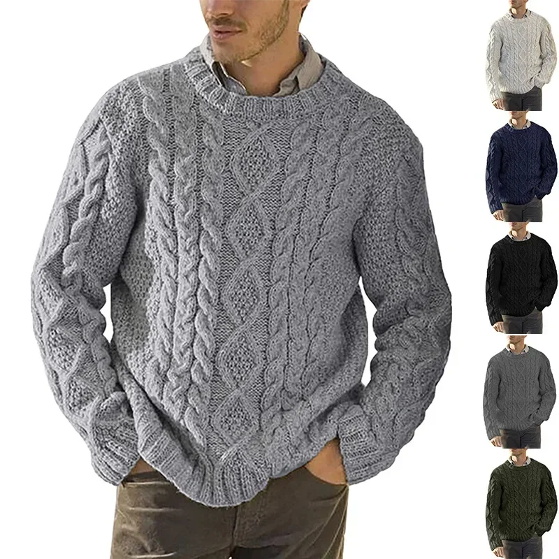 

2023 Autumn/Winter New Sweater Men's European and American Solid Round Neck Long Sleeve Knitwear Large Men's Wear