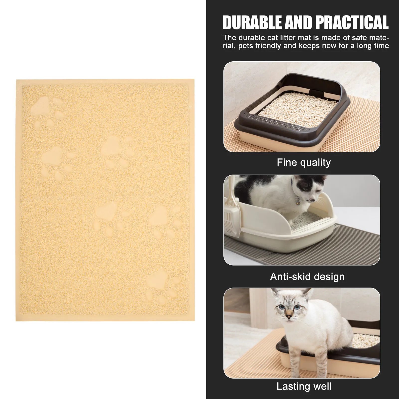 2 Pcs Litter Catching Mat Beige Protector Pet Rug Littler Mats Catcher Collection Cute view 5