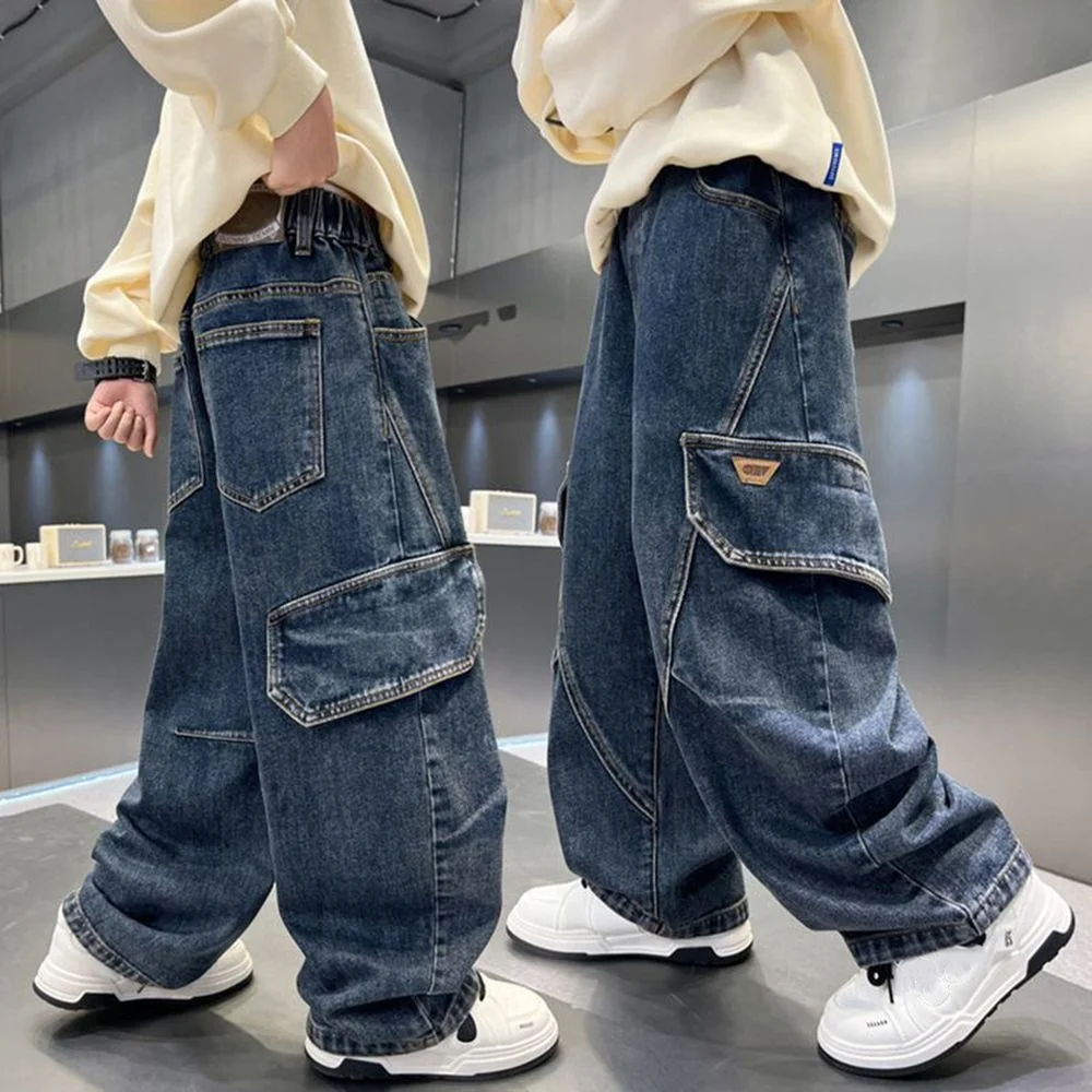 Teen Jungen Jeans Frühling Herbst Kinder Hosen Lose Mode Cartoon Ripped Loch Kleinkind Koreanische Kinder Casual Denim Hosen 5-14 jahre