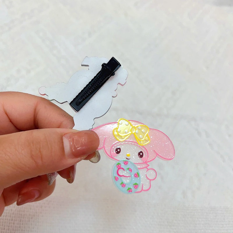 Sanrio dos desenhos animados grampo de cabelo para meninas, Duckbill Hairpin, simples acessórios de cabelo, kawaii, cinnamoroll, Kuromi, minha melodia, Hello Kitty, presente, 5pcs