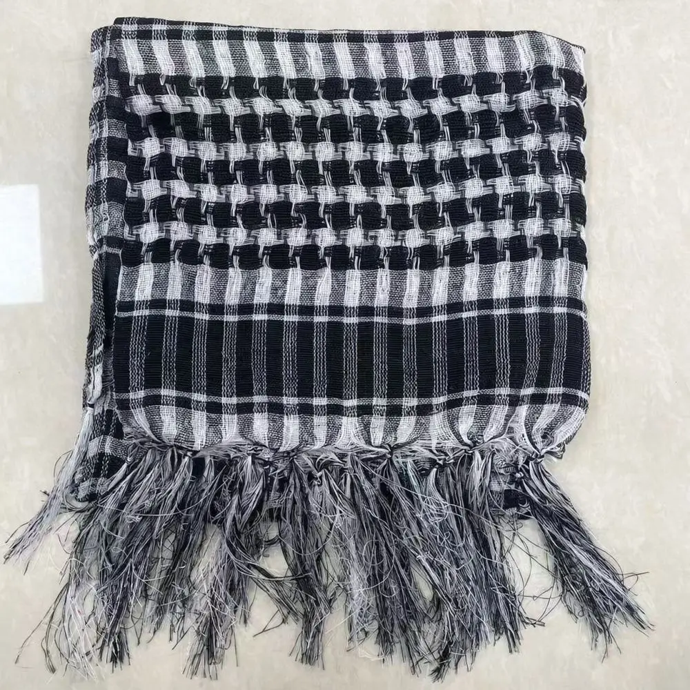 Outdoor Tactical Tassel Scarf Houndstooth Pattern Breathable Polyester Accessory Camping Hiking Unisex Head Wrap