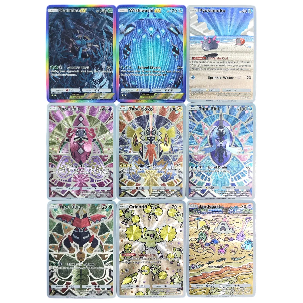 DIY Pokemon TCG Pocket Card Celestial Guardians Dhelmise Wishiwashi Ex Tapu Koko Bulu Lele Fini 2-Stars SAR APP Game Card