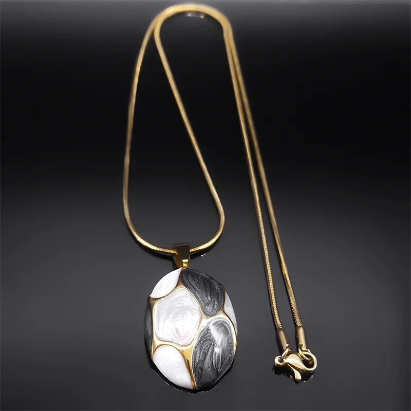 Trendige Rosa Blaue Schwarze Charm-Oval-Anhänger-Halsketten für Frauen und Mädchen, Edelstahl, Goldfarben, Damen-Kette, Boho-Geschenk-Schmuck – Detail 10