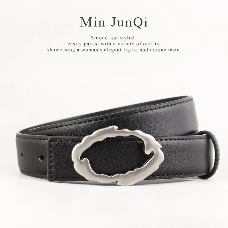 

2025 Design Irregular Silver Metal Buckle Women Jeans Belts Real Leather Waist Belts Brown Coffee Cowhide Cinturones Para Hombre