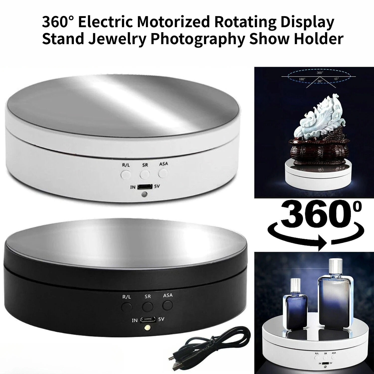 360° Electric Motorized Rotating Display Stand Jewelry Photography Show Holder