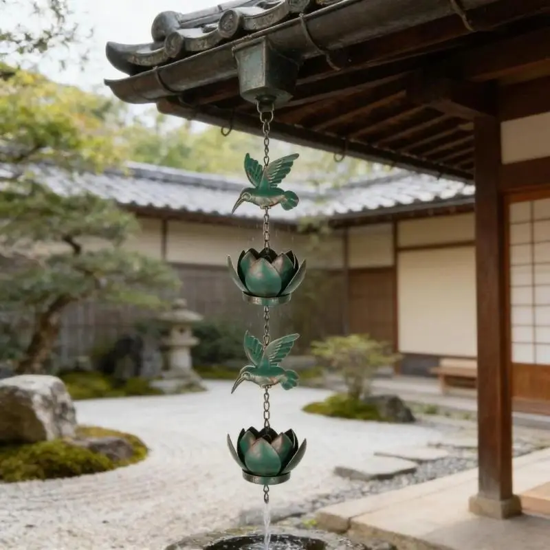 

G6KF Hummingbird Rain Chain Hummingbird Cups Rain Chain for Gutter Adjustment Catcher Chain for Eaves Drainage Outdoor