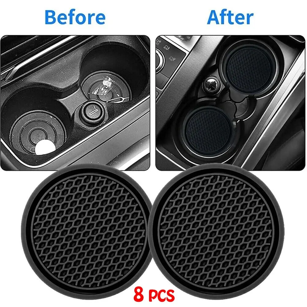 8Pcs Black Car Auto Cup Holder Anti Slip Insert Coasters Pads Interior Accessories Universal Fits Perfectly For Most Cups image 2