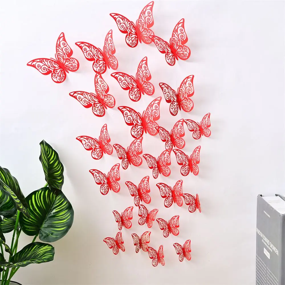 12PCS/Pack Beautiful Wedding Hollow-Carved Wall Decals Hollow Butterflies Decals 3D Butterfly Stickers Wall Art Decor