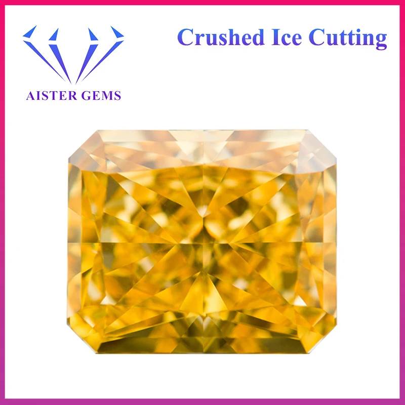 New Crushed Ice Cut Cubic Zirconia Golden Yellow Radiant Crushed Shape High Carbon Diamonds 4K Cutting 5A Quality CZ Gemstones