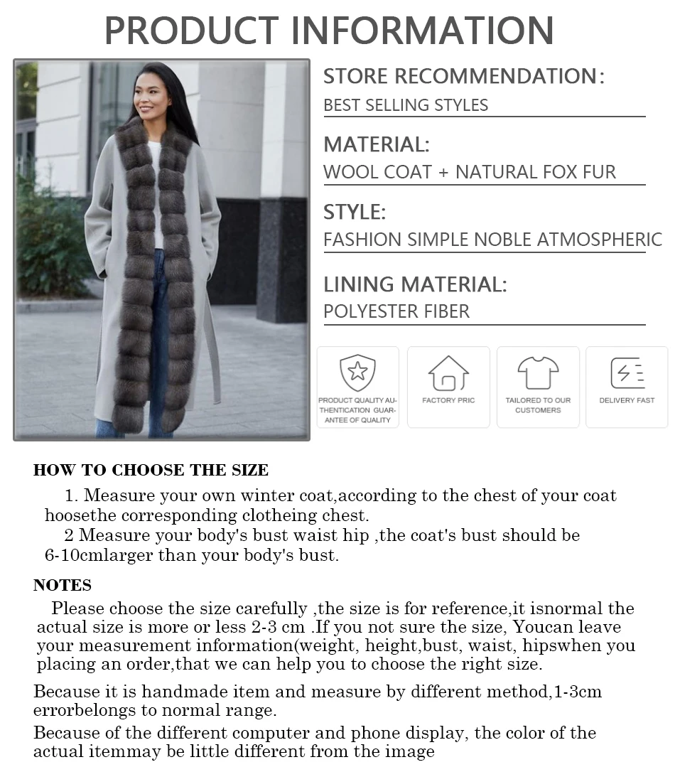 New Cashmere Coat Women Wool Real Fox Collar Long Wool Coats For Women Winter Warm Wool Coat Women