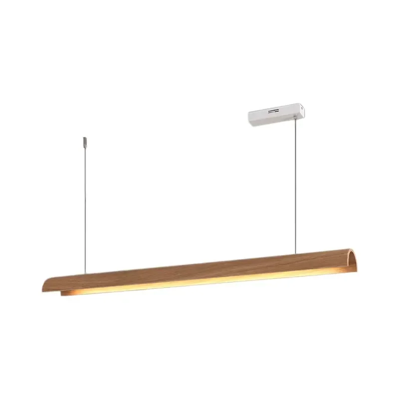 Minimalist Japanese Wabi-Sabi Mid-Century Style Restaurant Bar Counter Pendant Light Solid Wood LED Long Strip Light Front